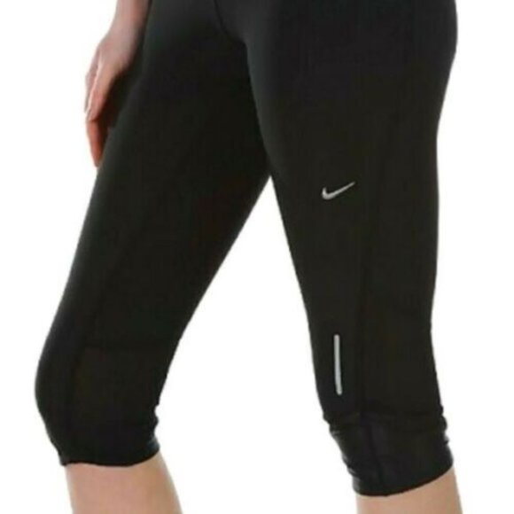 NIKE Dri-Fit Women's Epic Mesh Insert Capri Leggings Reflective Black Sz S (26") - Picture 5 of 12